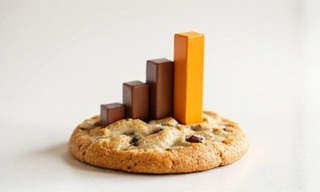 Gráfico de barras ascendente sobre una galleta, representando cookies de rendimiento y analíticas